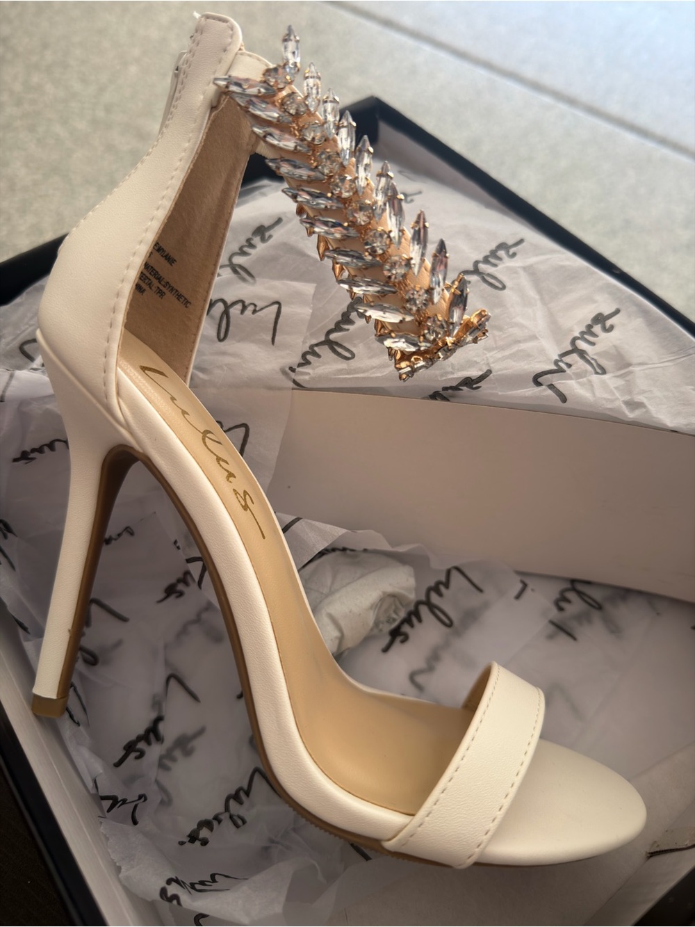 Lulus Crystal Accent Ivory High Heel Sandals